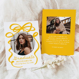 Modern Elegant Yellow Bow 2 Photo Graduation Announcement