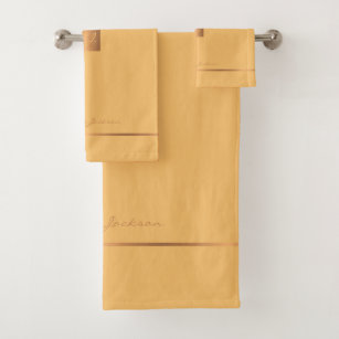 Modern elegant yellow chic monogrammed stripes bath towel set