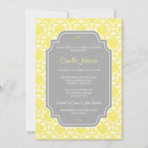 Modern Elegant Yellow Damask Bridal Shower Invitation