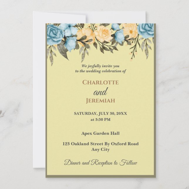 Modern Elegant Yellow Floral Greenery Wedding Invitation (Front)