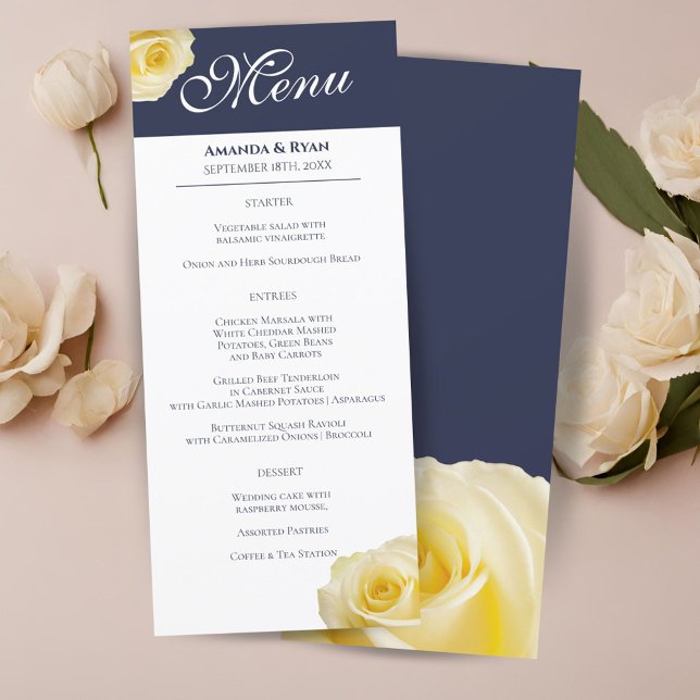 Modern Elegant Yellow Rose Floral Wedding Menu (Creator Uploaded)