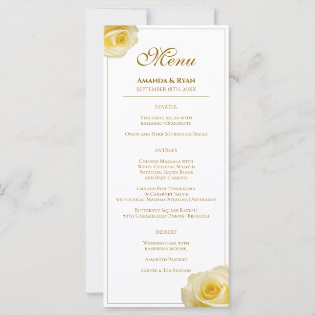 Modern Elegant Yellow Rose Floral Wedding Menu (Front)