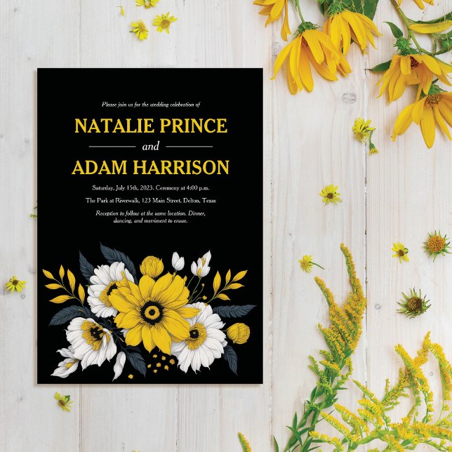 Modern Elegant Yellow White Floral Bouquet Wedding Invitation (Creator Uploaded)