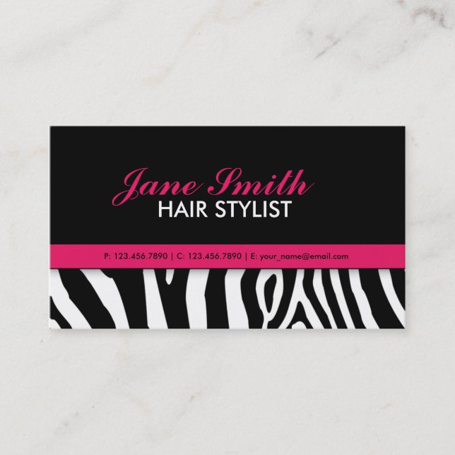 Modern Elegant Zebra Print Professional Stylish Business Card (Front)