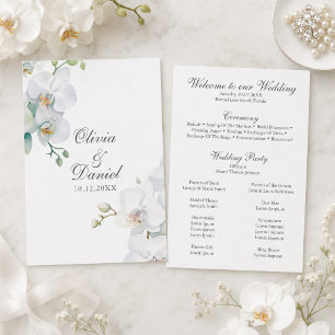 Modern Eleganta White Orchids Wedding Program Programme
