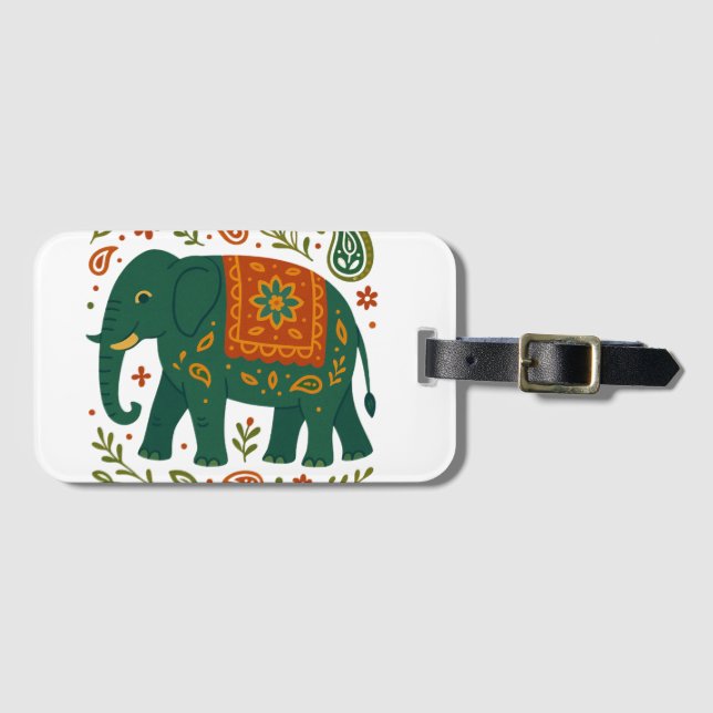 Modern Elephant Art Pillow Luggage Tag (Front Horizontal)
