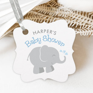 Modern Elephant Baby Boy Shower Blue and Grey Favour Tags