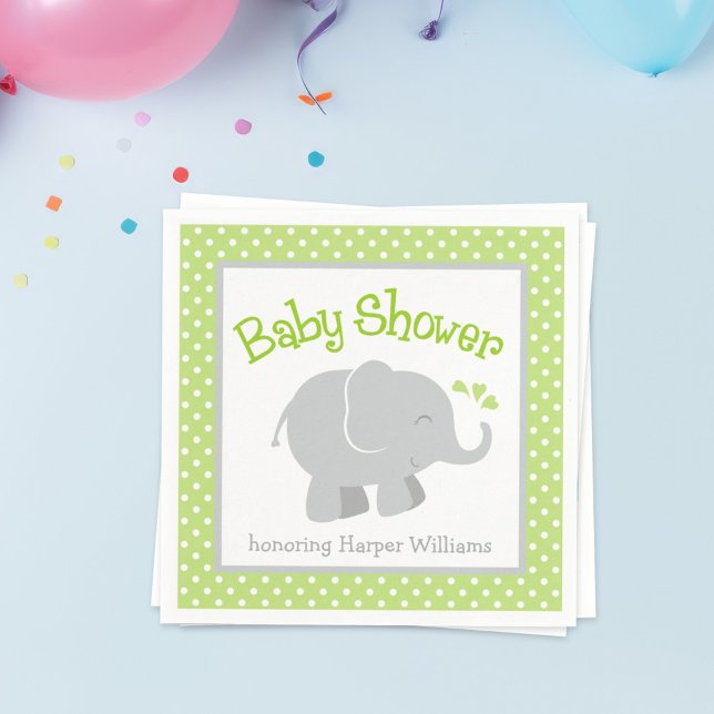 Modern Elephant Baby Shower Green and Grey Napkin (Creator Uploaded)