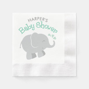 Modern Elephant Baby Shower Mint Green and Grey Napkin