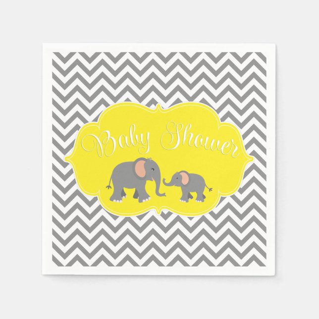 Modern Elephant Chevron Yellow Grey Baby Shower Napkin (Front)