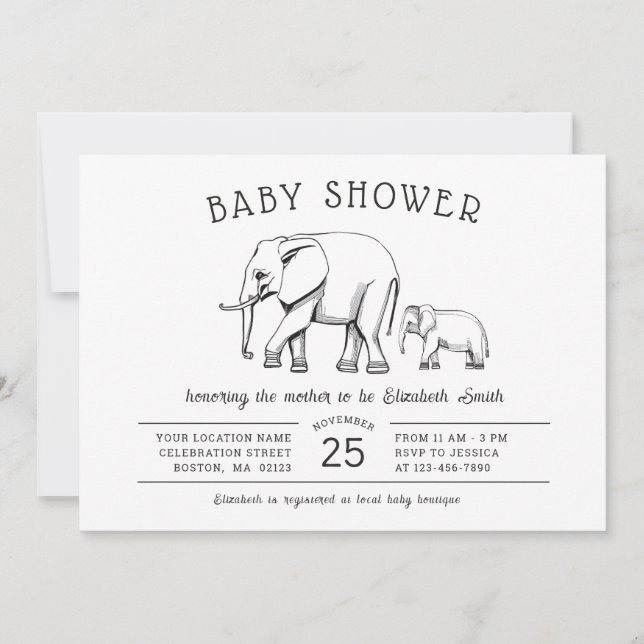 Modern Elephant Gender Neutral Baby Shower Invitation (Front)