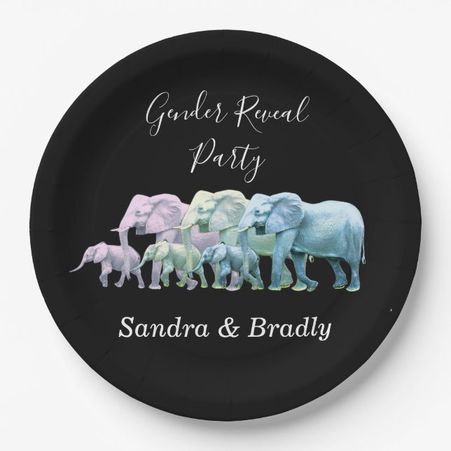 Modern Elephant Gender reveal party Invitation Paper Plate (Front)