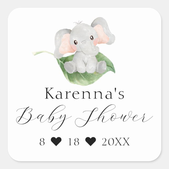 Modern Elephant Greenery Baby Shower Envelope Seal (Front)