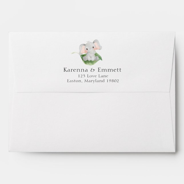 Modern Elephant Greenery Baby Shower Mailing Envelope (Back (Top Flap))