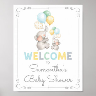 Modern Elephant Jungle Baby Shower Welcome Sign