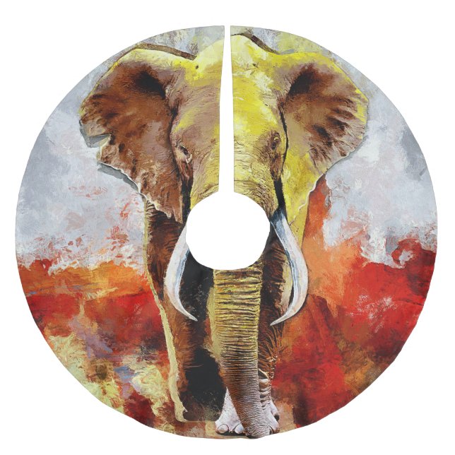 Modern Elephant Oil Painting Abstract Brushed Polyester Tree Skirt (Front)
