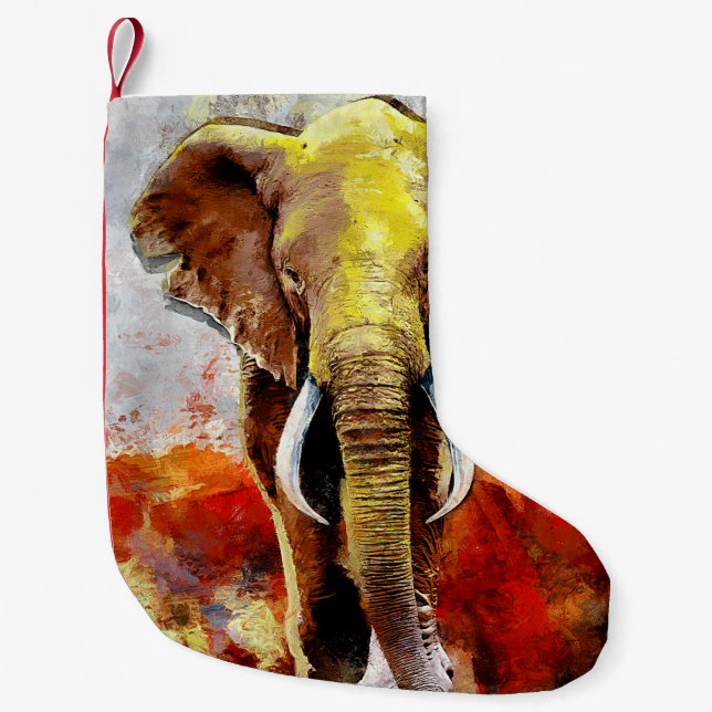 Modern Elephant Oil Painting Abstract Small Christmas Stocking (Front)