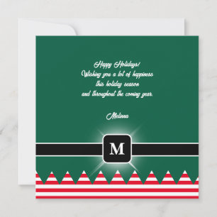 Modern Elf Pine Green Holiday Monogram Card