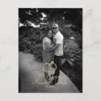 Modern Eloped Black White Photo Faux Gold Ring