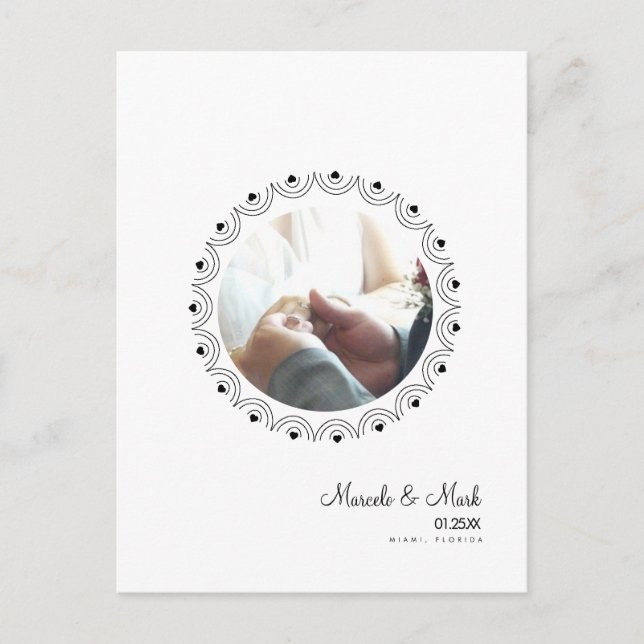 Modern Eloped Photo Circular Hearts Postcard (Front)
