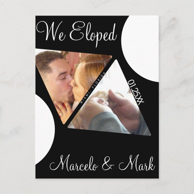 Modern Eloped Photo Triangles Black Postcard (Front)