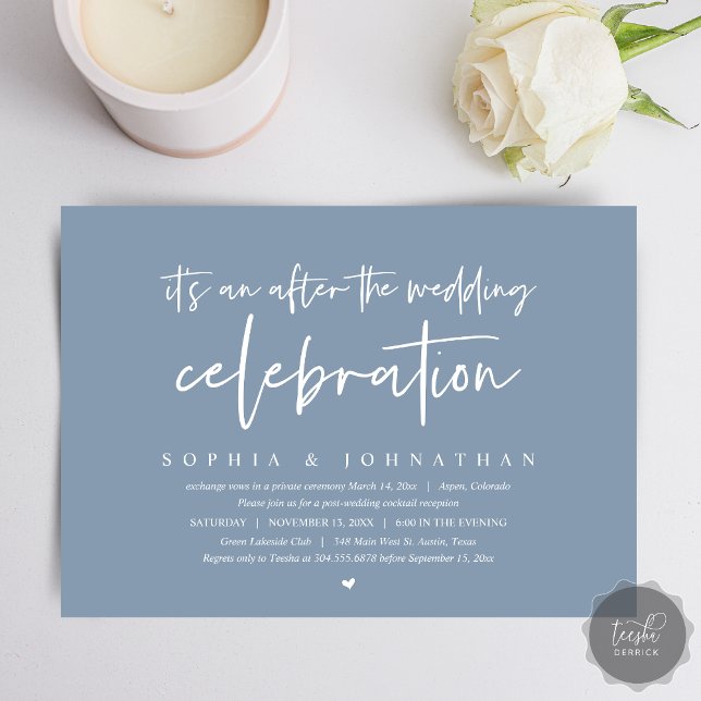 Modern Elopement, After the wedding celebration Invitation (After the wedding celebration Invitation Card, Modern Dusty Blue Elopement Dinner, Party, Download)