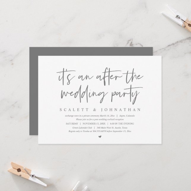 Modern Elopement, After the wedding Party Invitation (Front/Back In Situ)