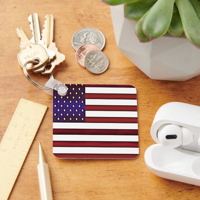 Modern Embossed American Flag Key Ring (Desk)