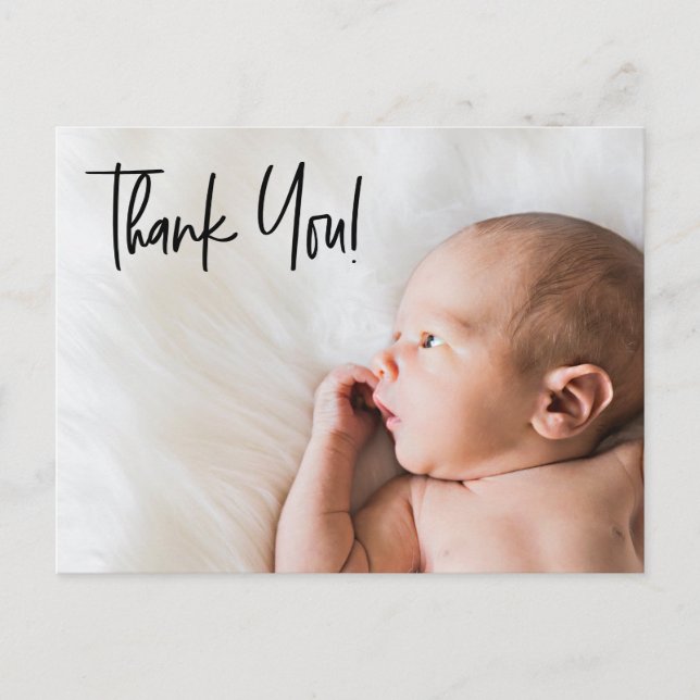 Modern Embrace: Elegant Baby Photo Birth Announcem Announcement Postcard (Front)