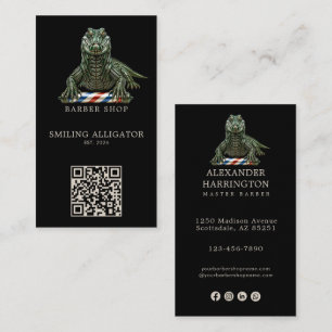 Modern Emerald Alligator  Barber Shop Logo Qr Code Business Card