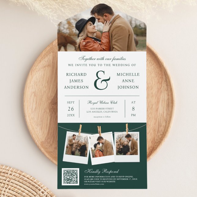 Modern Emerald Ampersand Photo QR Code Wedding All In One Invitation (Creator Uploaded)