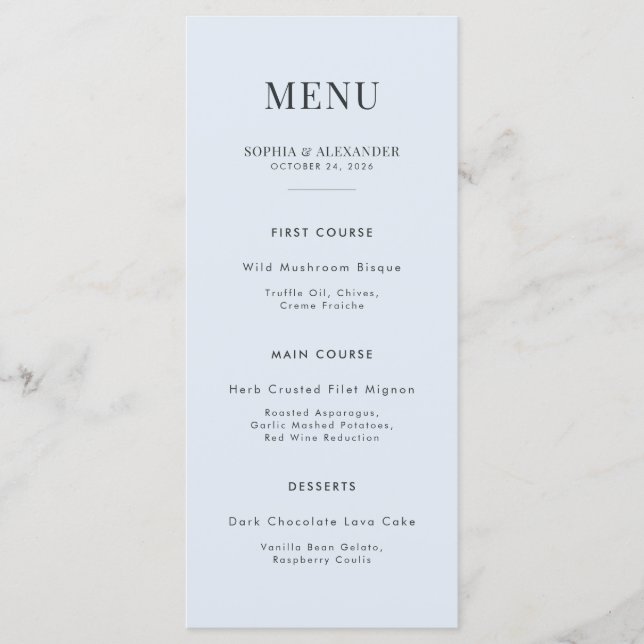 Modern Emerald Arch & Glacial Blue Menu (Front)