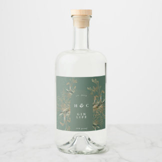 Modern Emerald Botanicals Gold Eucalyptus Gin Arch Liquor Bottle Label