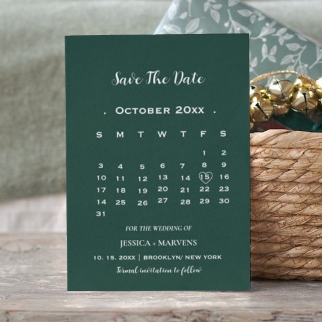 Modern emerald  calendar non-photo save the date invitation (Creator Uploaded)