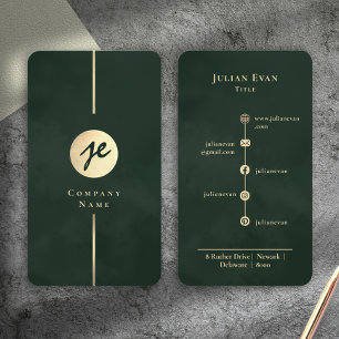 Modern Emerald Dark Green Luxe Monogram Business Card