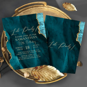 Modern Emerald Gold Birthday Party Invitation