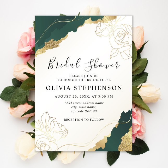Modern Emerald Gold Bridal Shower Invitation (Creator Uploaded)