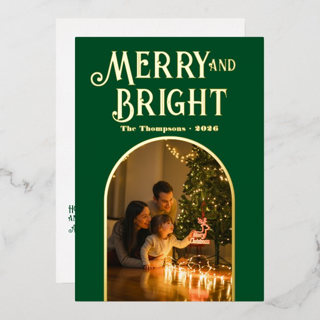 Modern Emerald & Gold Christmas Photo (Front/Back)