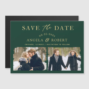 Modern Emerald Green 2 Photo Save the Date Magnet