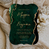Modern Emerald Green Agate Script Bracket Wedding