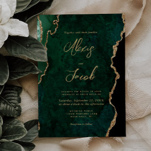 Modern Emerald Green Agate Script Wedding Invitation
