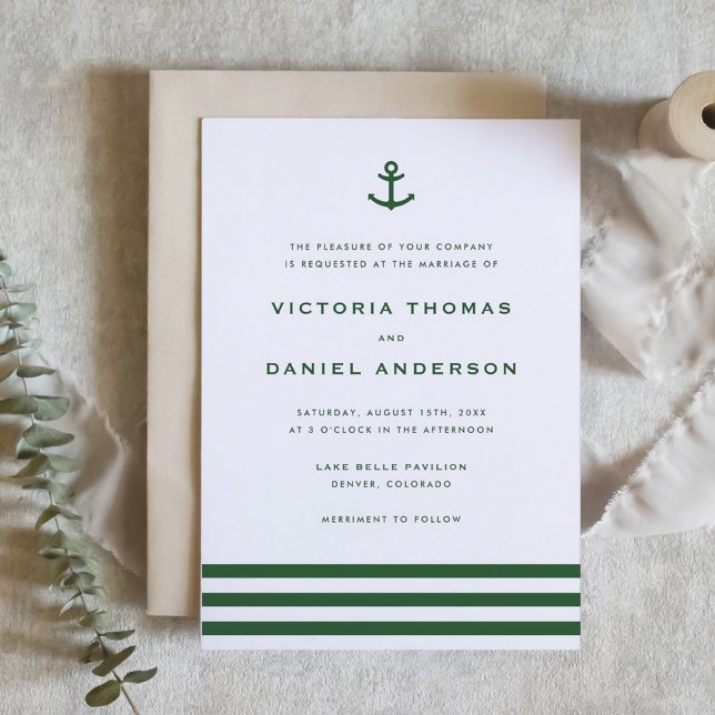 Modern Emerald Green Anchor Nautical Wedding Invitation (Modern Emerald Green Anchor Nautical Wedding Invitation)