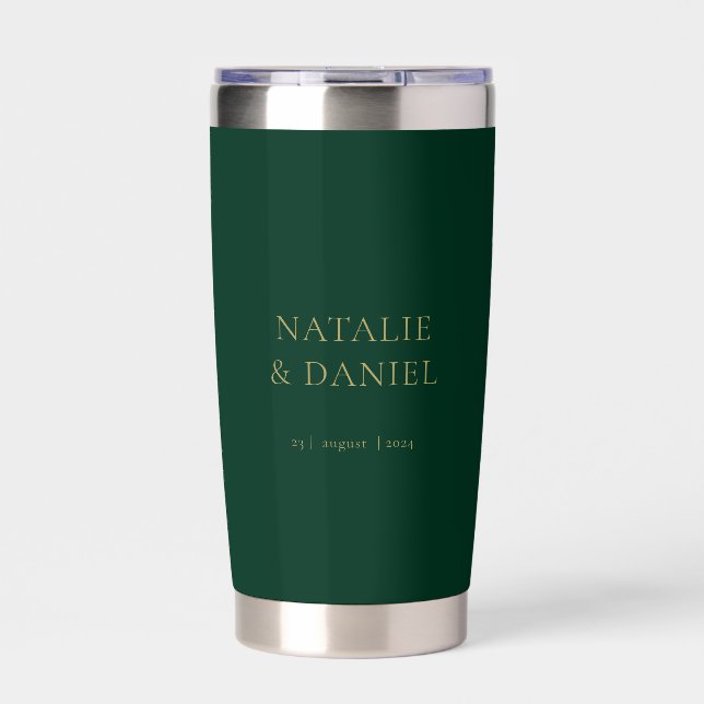 Modern Emerald Green and Gold Chic Wedding Insulated Tumbler (Front)