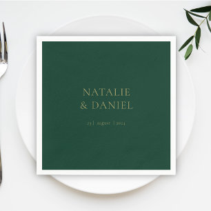 Modern Emerald Green and Gold Chic Wedding Napkin