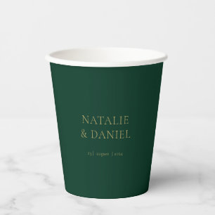 Modern Emerald Green and Gold Chic Wedding Paper Cups