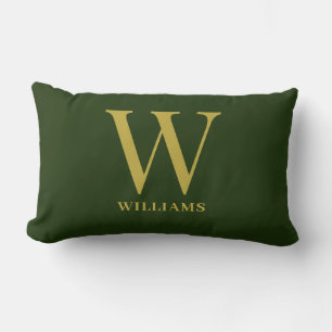 Modern Emerald Green And Gold Monogram Family Name Lumbar Cushion
