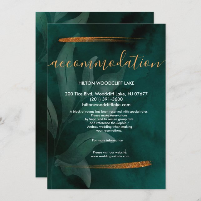 modern emerald green and lea accommodate Enclosure Invitation (Front/Back)
