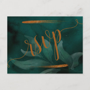 modern emerald green and leaves RSVP rsvp Postcard
