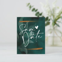 modern emerald green and leaves Save the Date Anno