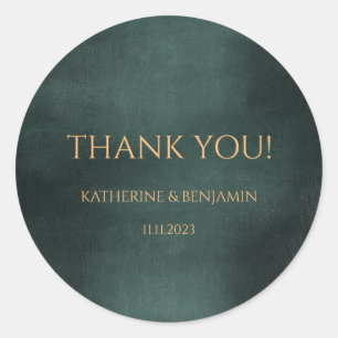 Modern Emerald Green Black Elegant Wedding Classic Round Sticker